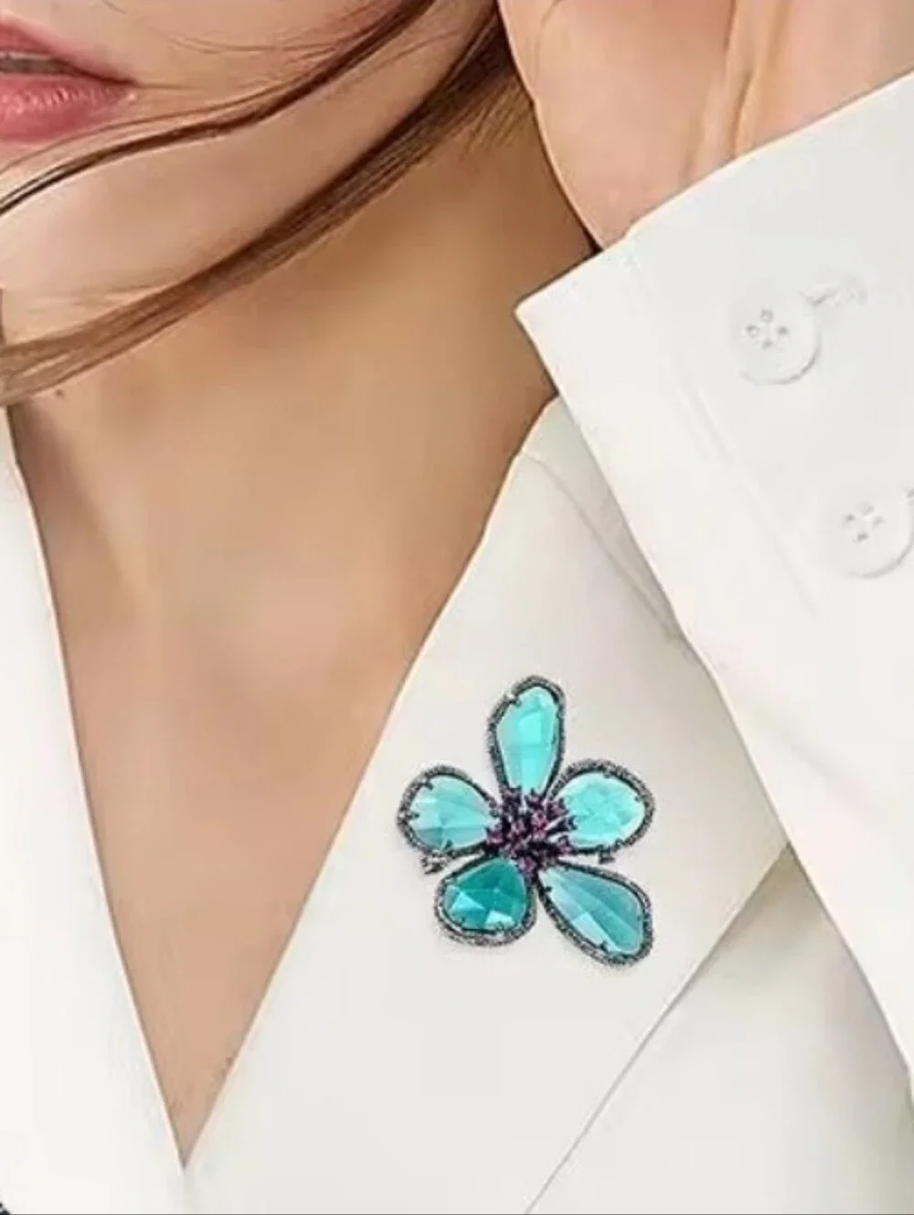 New! Turquoise & Magenta Crystal Flower Brooch  Statement Pin • NWOT